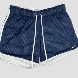 Nike Women's Navy Blue and White Dri-Fit Athletic Shorts
